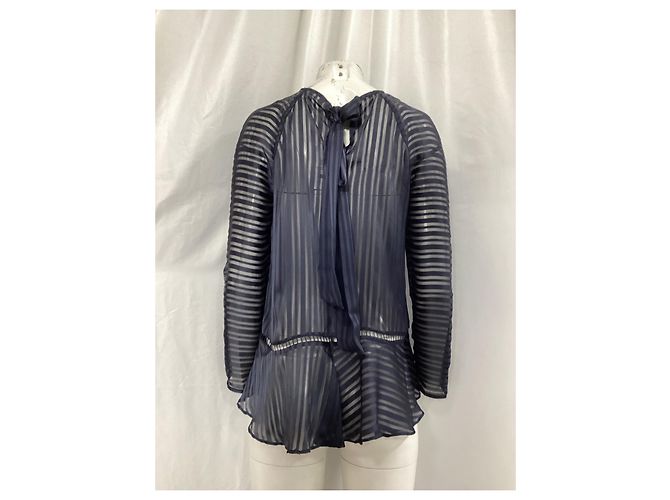 Zimmermann Mesh Striped Blouse in Navy Blue Polyester - view 11