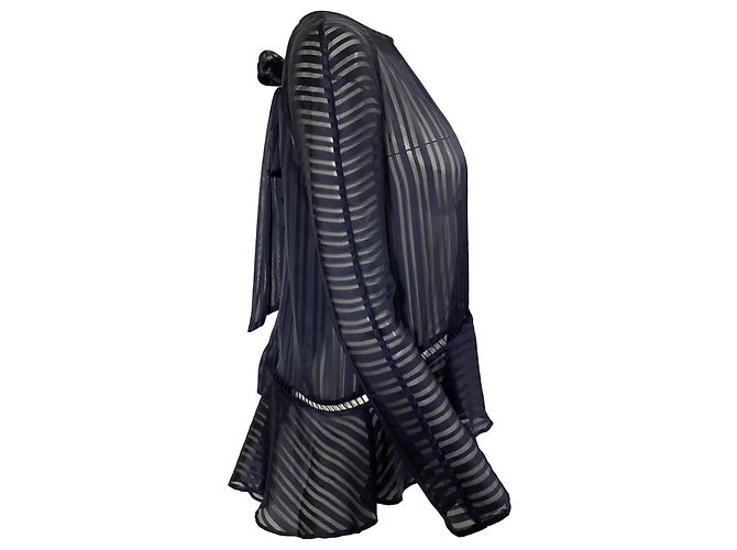 Zimmermann Mesh Striped Blouse in Navy Blue Polyester - view 3