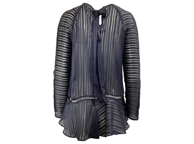 Zimmermann Mesh Striped Blouse in Navy Blue Polyester - view 5