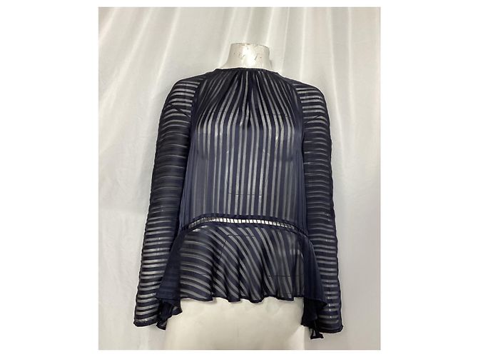 Zimmermann Mesh Striped Blouse in Navy Blue Polyester - view 7