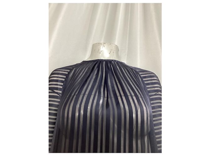 Zimmermann Mesh Striped Blouse in Navy Blue Polyester - view 8