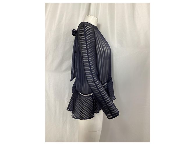 Zimmermann Mesh Striped Blouse in Navy Blue Polyester - view 9