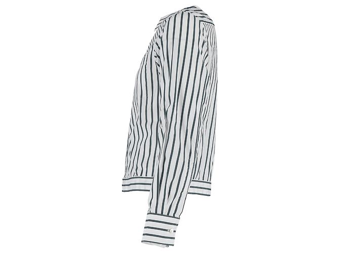 Camicia blouson a righe con bottoni Lanvin in cotone bianco e verde - vista 2