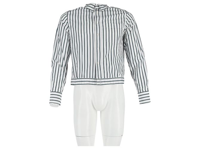 Camicia blouson a righe con bottoni Lanvin in cotone bianco e verde - vista 4