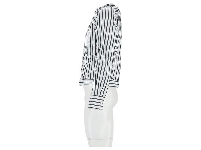 Camicia blouson a righe con bottoni Lanvin in cotone bianco e verde - vista 5