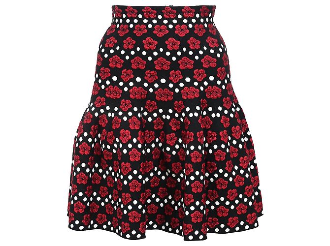 Falda mini estampada floral Alaïa en algodón negro Roja - vista 2