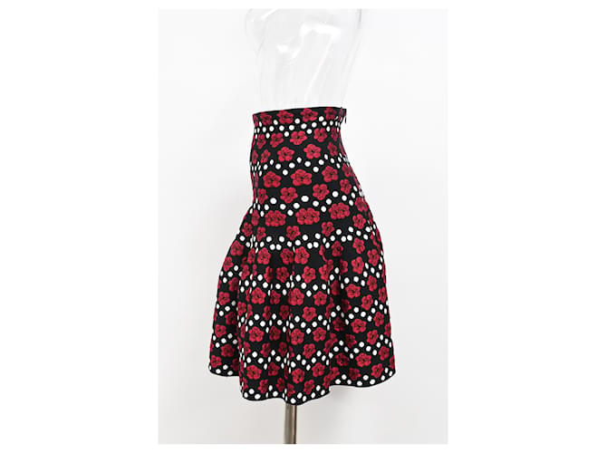 Falda mini estampada floral Alaïa en algodón negro Roja - vista 3