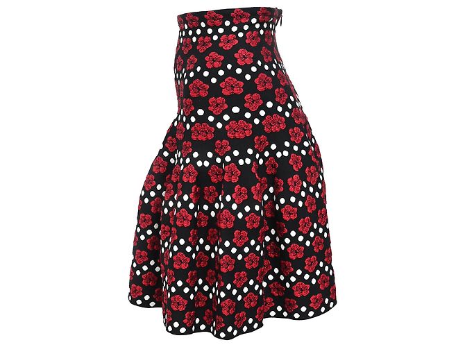 Falda mini estampada floral Alaïa en algodón negro Roja - vista 4