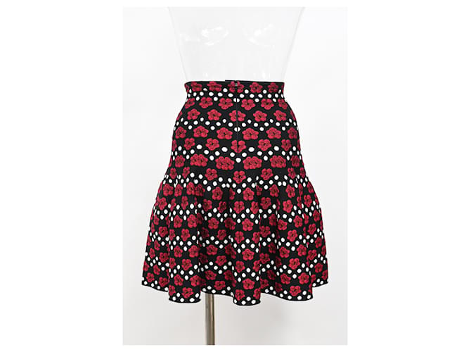 Falda mini estampada floral Alaïa en algodón negro Roja - vista 6