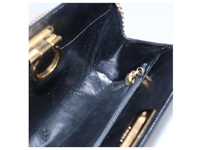 Borsa a spalla in pelle nera e oro Gancini Chain di Salvatore Ferragamo Auth bs22402 Noir Doré - vue 11