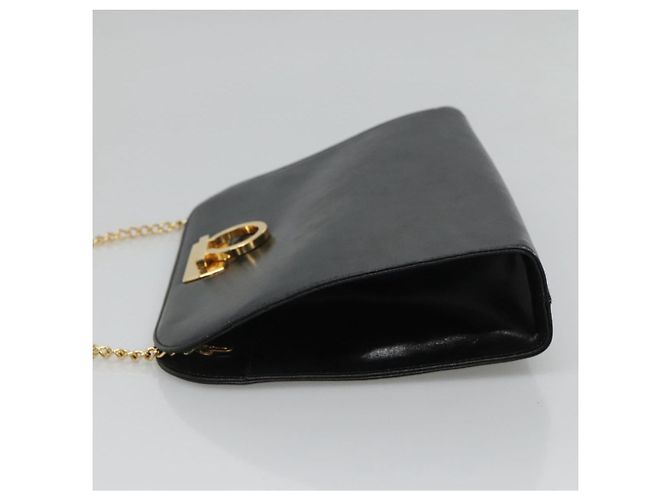 Borsa a spalla in pelle nera e oro Gancini Chain di Salvatore Ferragamo Auth bs22402 Noir Doré - vue 4