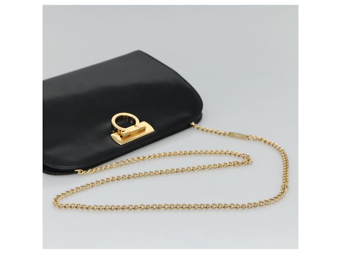 Borsa a spalla in pelle nera e oro Gancini Chain di Salvatore Ferragamo Auth bs22402 Noir Doré - vue 7