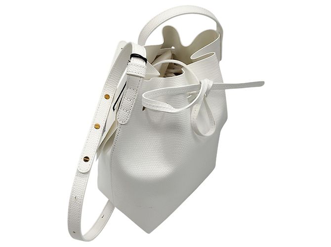 Mansur Gavriel White Bianca Snakeskin-effect Leather Drawstring Bucket Bag - view 11