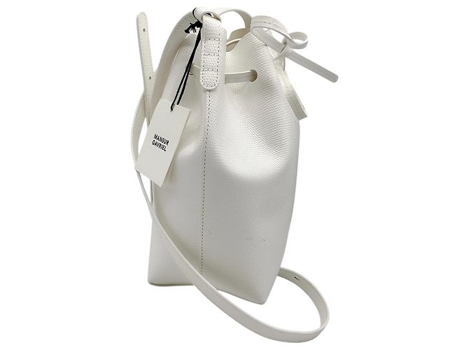 Mansur Gavriel White Bianca Snakeskin-effect Leather Drawstring Bucket Bag - view 2