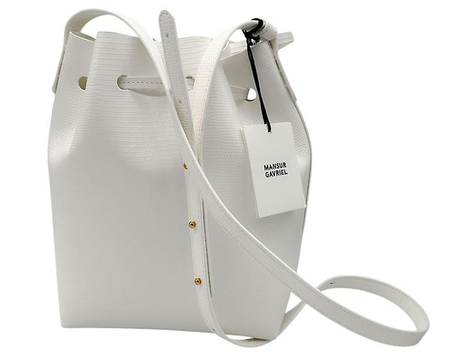 Mansur Gavriel White Bianca Snakeskin-effect Leather Drawstring Bucket Bag - view 3