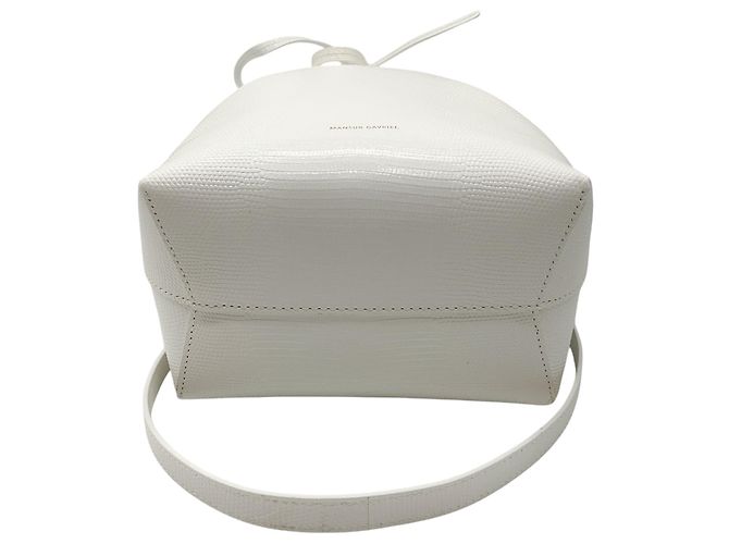 Mansur Gavriel White Bianca Snakeskin-effect Leather Drawstring Bucket Bag - view 4
