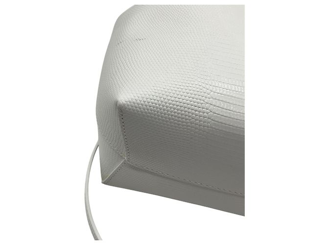 Mansur Gavriel White Bianca Snakeskin-effect Leather Drawstring Bucket Bag - view 5