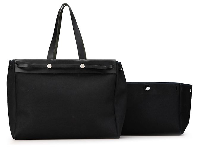 Hermès Schwarze Toile Herbag Cabas MM - Ansicht 13
