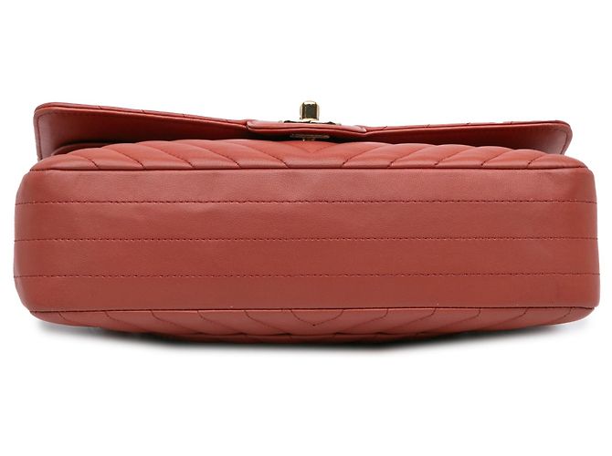 Chanel Arancione Medio Classico Chevron Pelle di Agnello Doppio - vista 3
