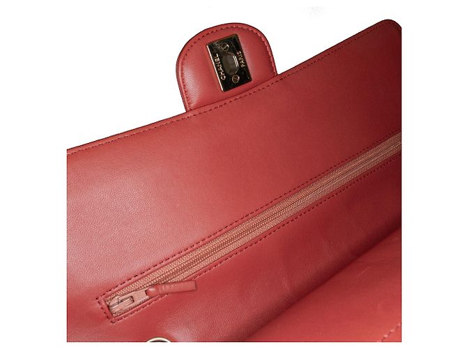 Chanel Arancione Medio Classico Chevron Pelle di Agnello Doppio - vista 7