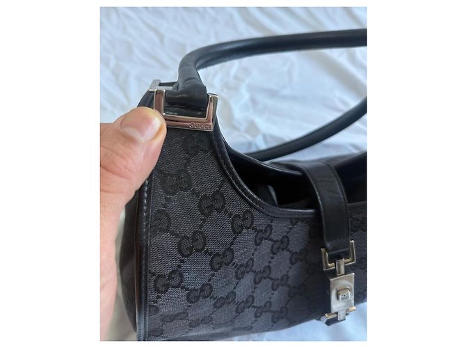 Borsa a mano Gucci Jackie in tela monogramma e pelle nera Nero - vista 2
