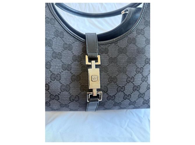 Borsa a mano Gucci Jackie in tela monogramma e pelle nera Nero - vista 3