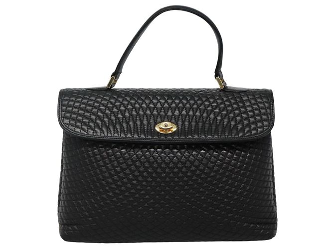 BALLY Bolsa de mão acolchoada de couro preta Auth SW022 Preto - vista 13