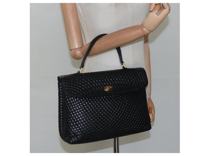 BALLY Bolsa de mão acolchoada de couro preta Auth SW022 Preto - vista 22