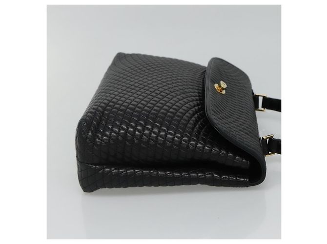 BALLY Bolsa de mão acolchoada de couro preta Auth SW022 Preto - vista 4