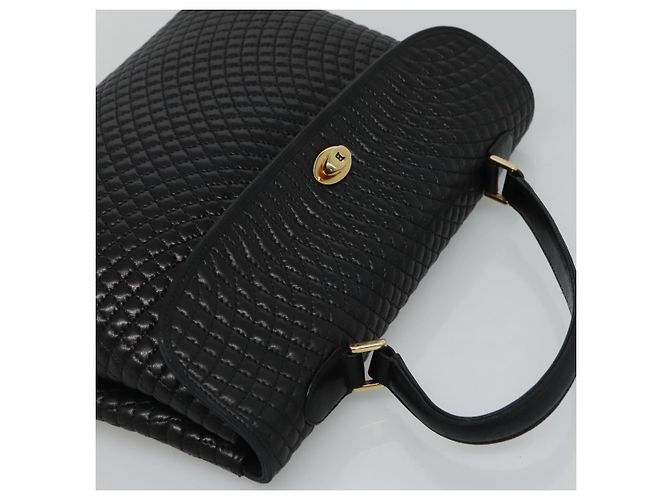 BALLY Bolsa de mão acolchoada de couro preta Auth SW022 Preto - vista 6