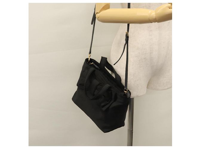 PRADA Borsa a mano in nylon 2 vie nera Auth BA009 Nero - vista 26