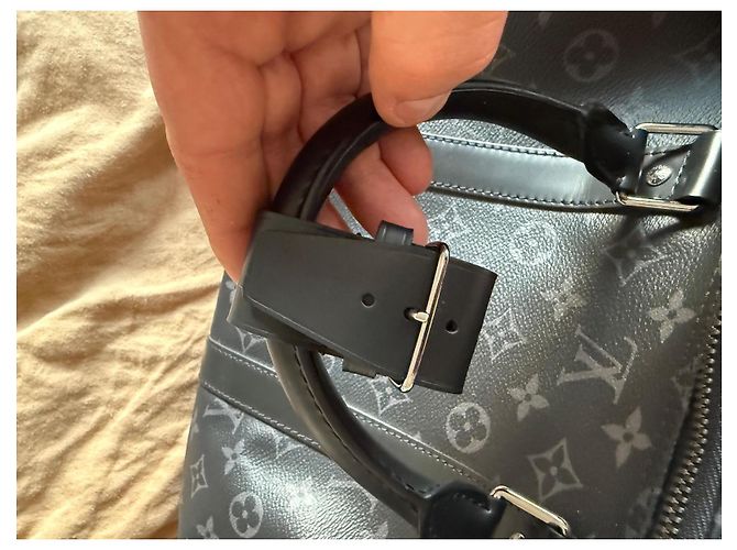 Louis Vuitton Keepall Eclipse 55 Borsa da viaggio nera in pelle Nero - vista 13