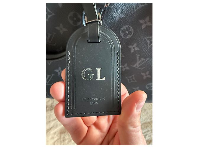 Louis Vuitton Keepall Eclipse 55 Borsa da viaggio nera in pelle Nero - vista 3