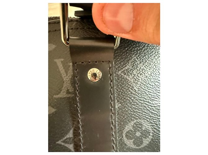 Louis Vuitton Keepall Eclipse 55 Borsa da viaggio nera in pelle Nero - vista 4