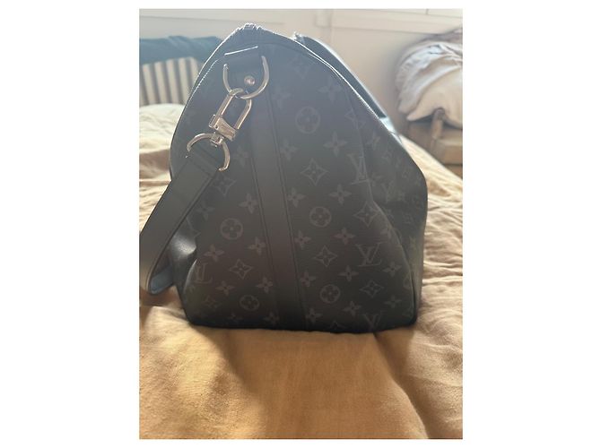 Louis Vuitton Keepall Eclipse 55 Borsa da viaggio nera in pelle Nero - vista 5