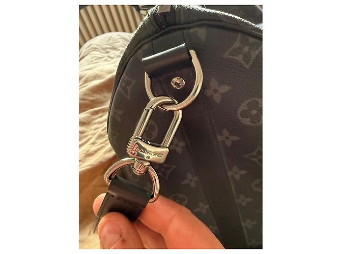 Louis Vuitton Keepall Eclipse 55 Borsa da viaggio nera in pelle Nero - vista 6