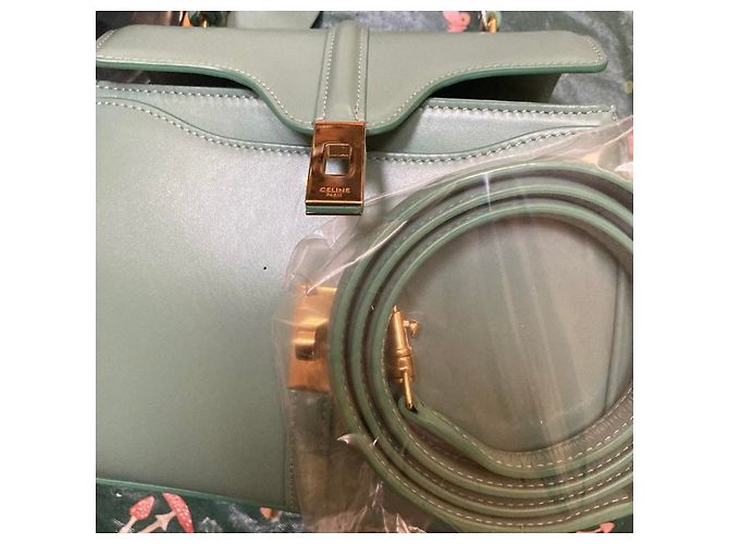 Autre Marque Borsa Celine Mini 16 in pelle Ice Mint Blu Verde - vista 8