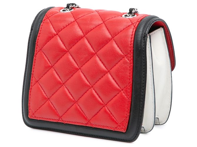 Chanel Rosso Mini Quadrato in Pelle di Agnello Grafica Borsa a Spalla - vista 2