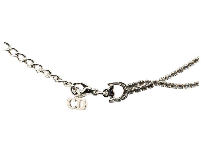 Collana Pendente D Logo in Cristallo con Doppia Catena Argento Dior - vista 2