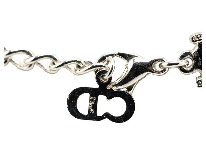 Collana Pendente D Logo in Cristallo con Doppia Catena Argento Dior - vista 4
