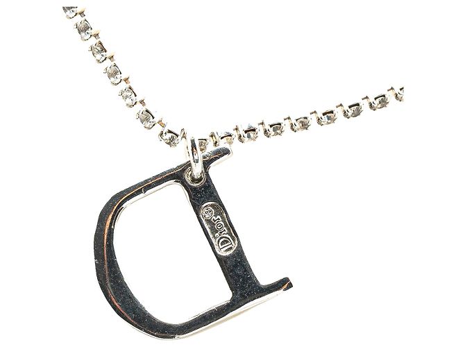 Collana Pendente D Logo in Cristallo con Doppia Catena Argento Dior - vista 5