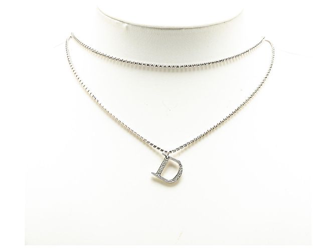 Collana Pendente D Logo in Cristallo con Doppia Catena Argento Dior - vista 6