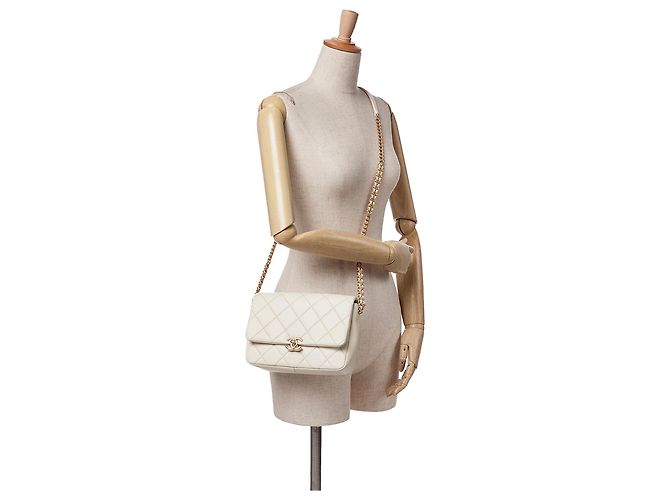 Chanel Bianco Piccolo Caviar Trapuntato Catena Melody Flap Crudo - vista 10