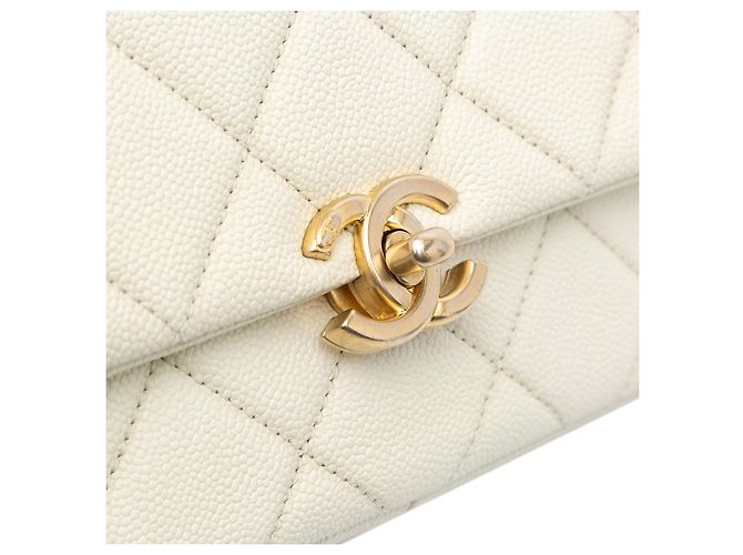 Chanel Bianco Piccolo Caviar Trapuntato Catena Melody Flap Crudo - vista 8
