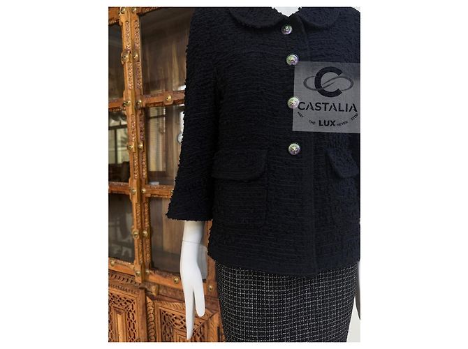 Chanel Neue CC-Buttons Schwarze Tweedjacke - Ansicht 10