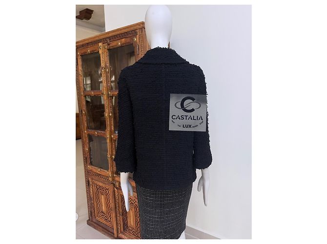 Chanel Neue CC-Buttons Schwarze Tweedjacke - Ansicht 11