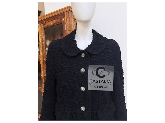Chanel Neue CC-Buttons Schwarze Tweedjacke - Ansicht 4