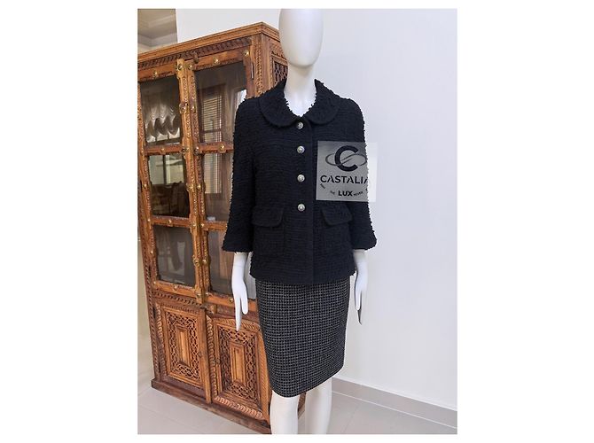 Chanel Neue CC-Buttons Schwarze Tweedjacke - Ansicht 7