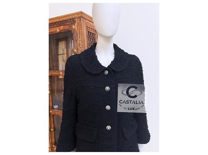 Chanel Neue CC-Buttons Schwarze Tweedjacke - Ansicht 8