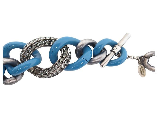 COLLANA VINTAGE LANVIN CATENA E STRASS 85CM IN METALLO + SCATOLA Blu - vista 2